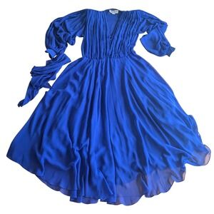Vintage Wayne Clark Aline Marelle Royal Blue Chiffon Layered Plunge Dress Size 6